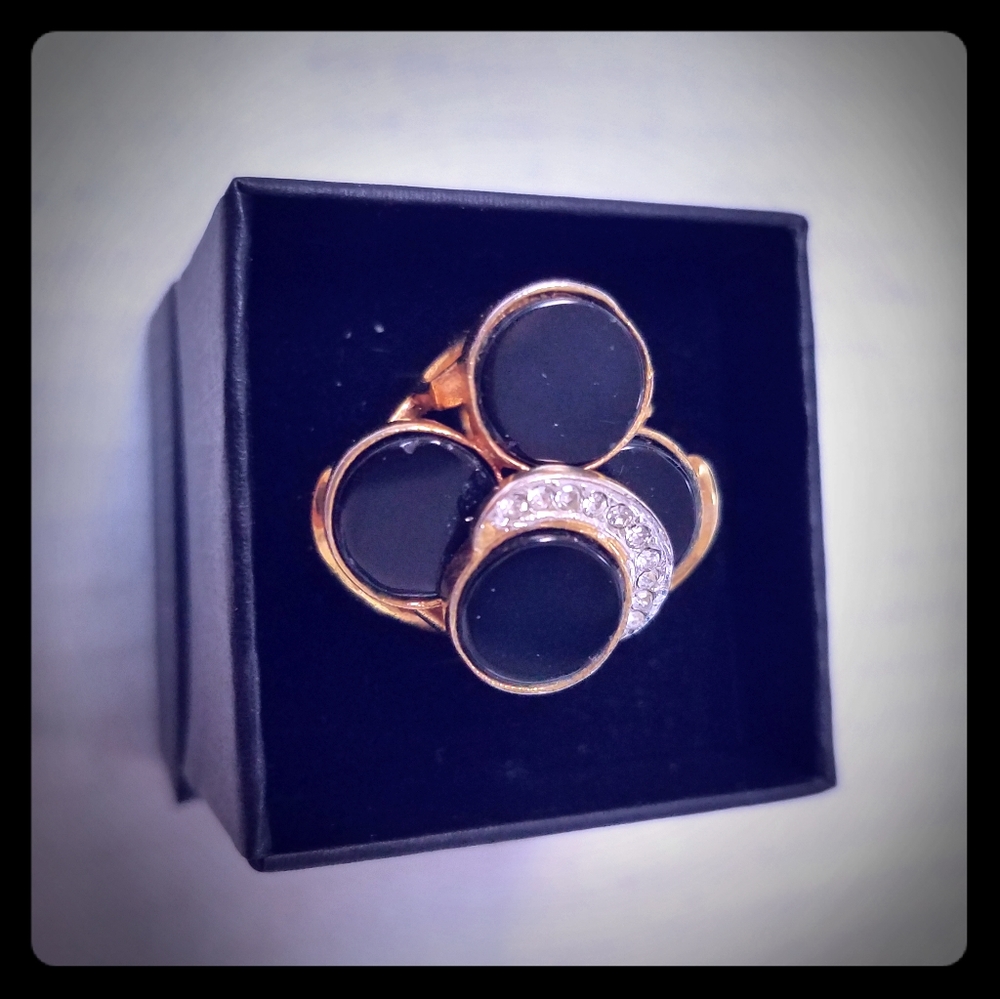 Black and rhinestones ring